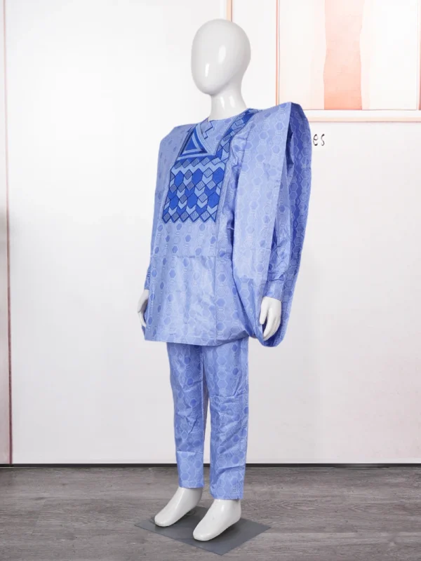 African Tradition Clothes For Kids Boys Blue Long Sleeve - Image 3