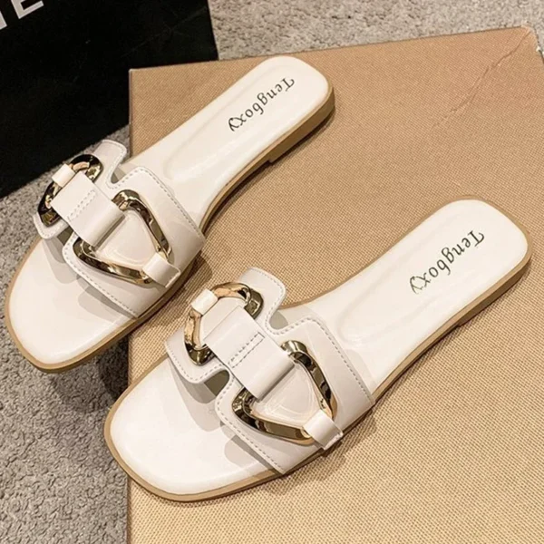 Women Metal Decor Single Band Flat Sandals Fashion Sexy - Image 4