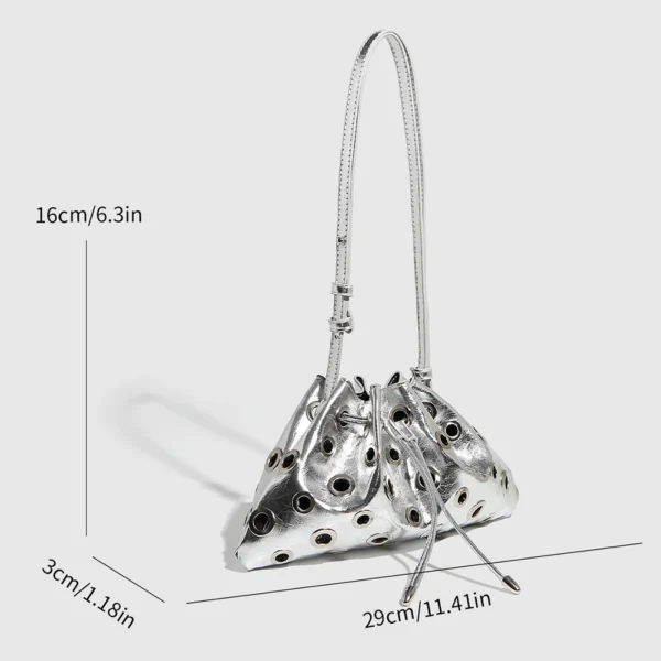 Women Rivet Bucket Handbag Large Capacity - Image 6