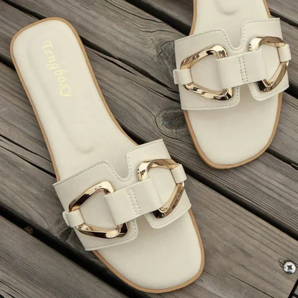 Women Metal Decor Single Band Flat Sandals Fashion Sexy - Image 5