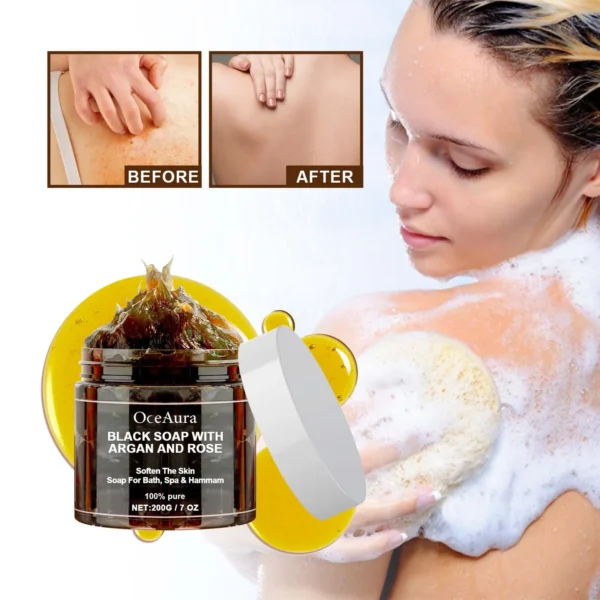Black Soap With Argan And Rose lack Beldi Soap Ideal For Dead Skin Remover - Image 3