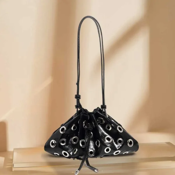 Women Rivet Bucket Handbag Large Capacity - Image 3