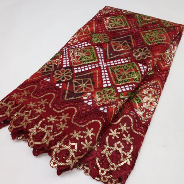 Wholesale African Orange Wax Fabric With Stones - Image 5