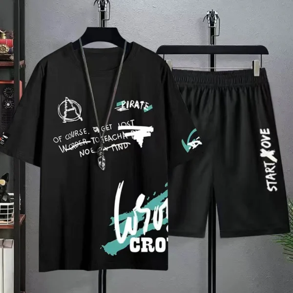Mens Summer Two-Pieces Outfit Short Sleeve - Image 2