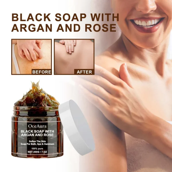 Black Soap With Argan And Rose lack Beldi Soap Ideal For Dead Skin Remover - Image 4