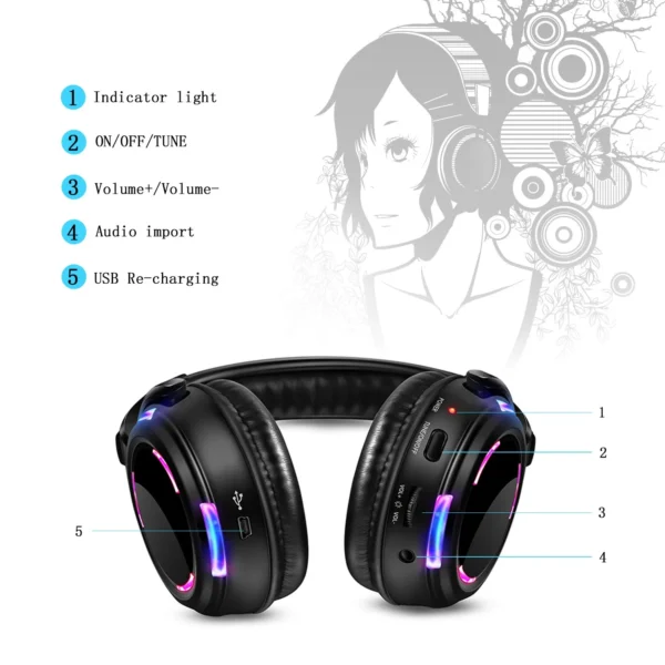 Wireless Headphone Headset with Led Flashing Light - Image 6