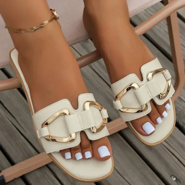 Women Metal Decor Single Band Flat Sandals Fashion Sexy - Image 3