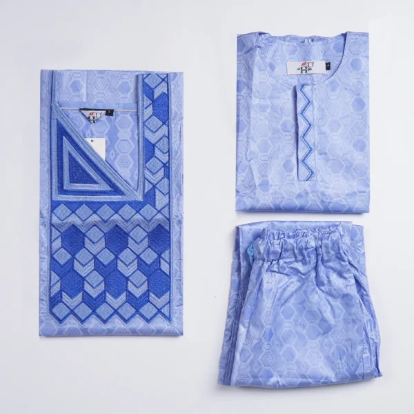 African Tradition Clothes For Kids Boys Blue Long Sleeve - Image 6