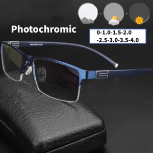 Men's Half Frame Photochromic Glasses Women Trendy Business