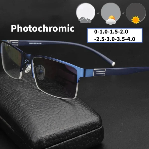 Men's Half Frame Photochromic Glasses Women Trendy Business