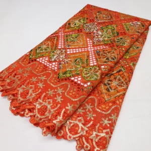 Wholesale African Orange Wax Fabric With Stones
