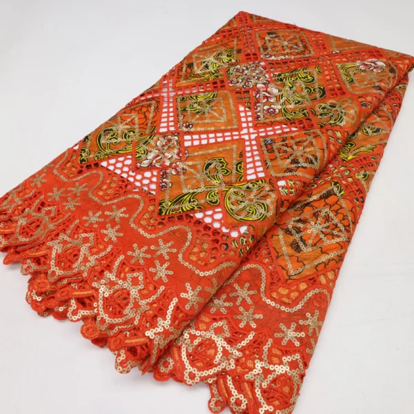 Wholesale African Orange Wax Fabric With Stones