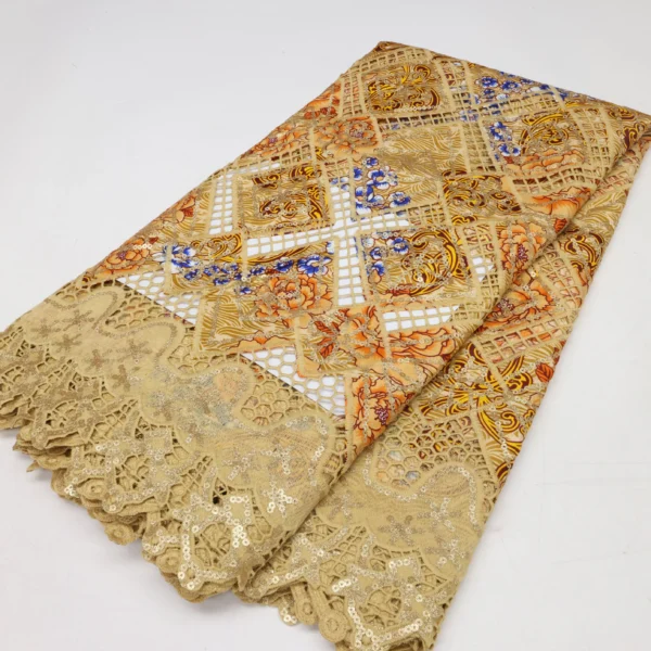 Wholesale African Orange Wax Fabric With Stones - Image 4