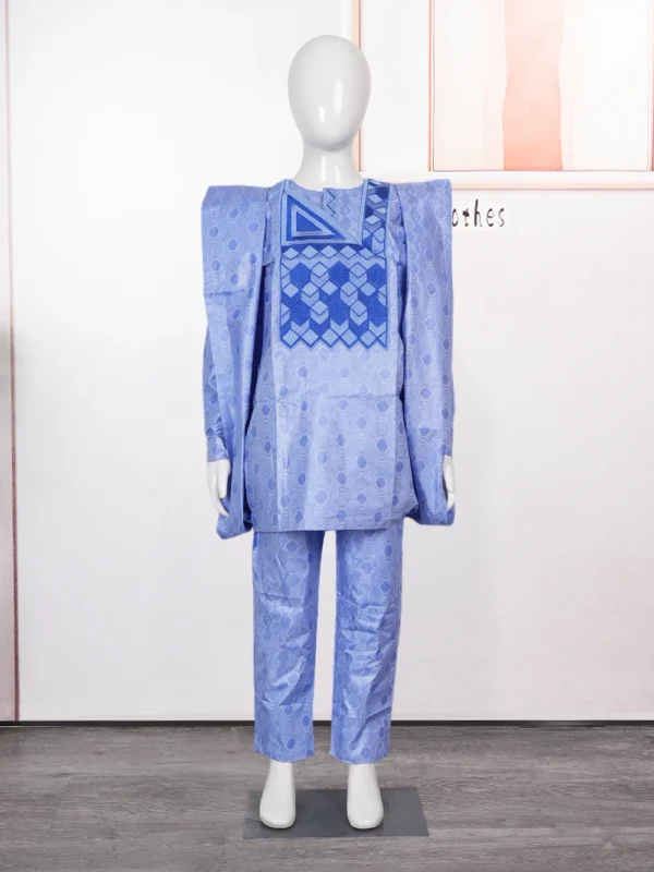 African Tradition Clothes For Kids Boys Blue Long Sleeve - Image 2