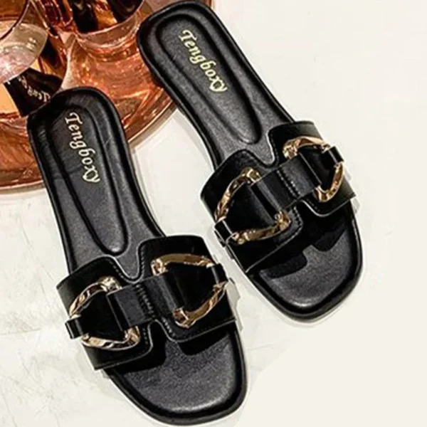 Women Metal Decor Single Band Flat Sandals Fashion Sexy - Image 6